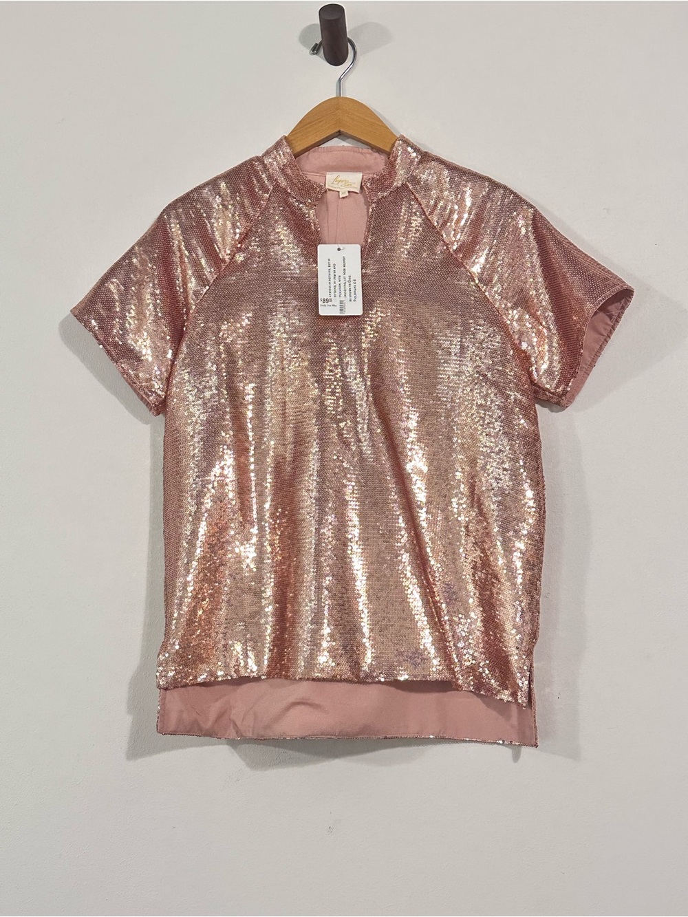 Boutique Sequin Short-Sleeve Top - Rose Gold